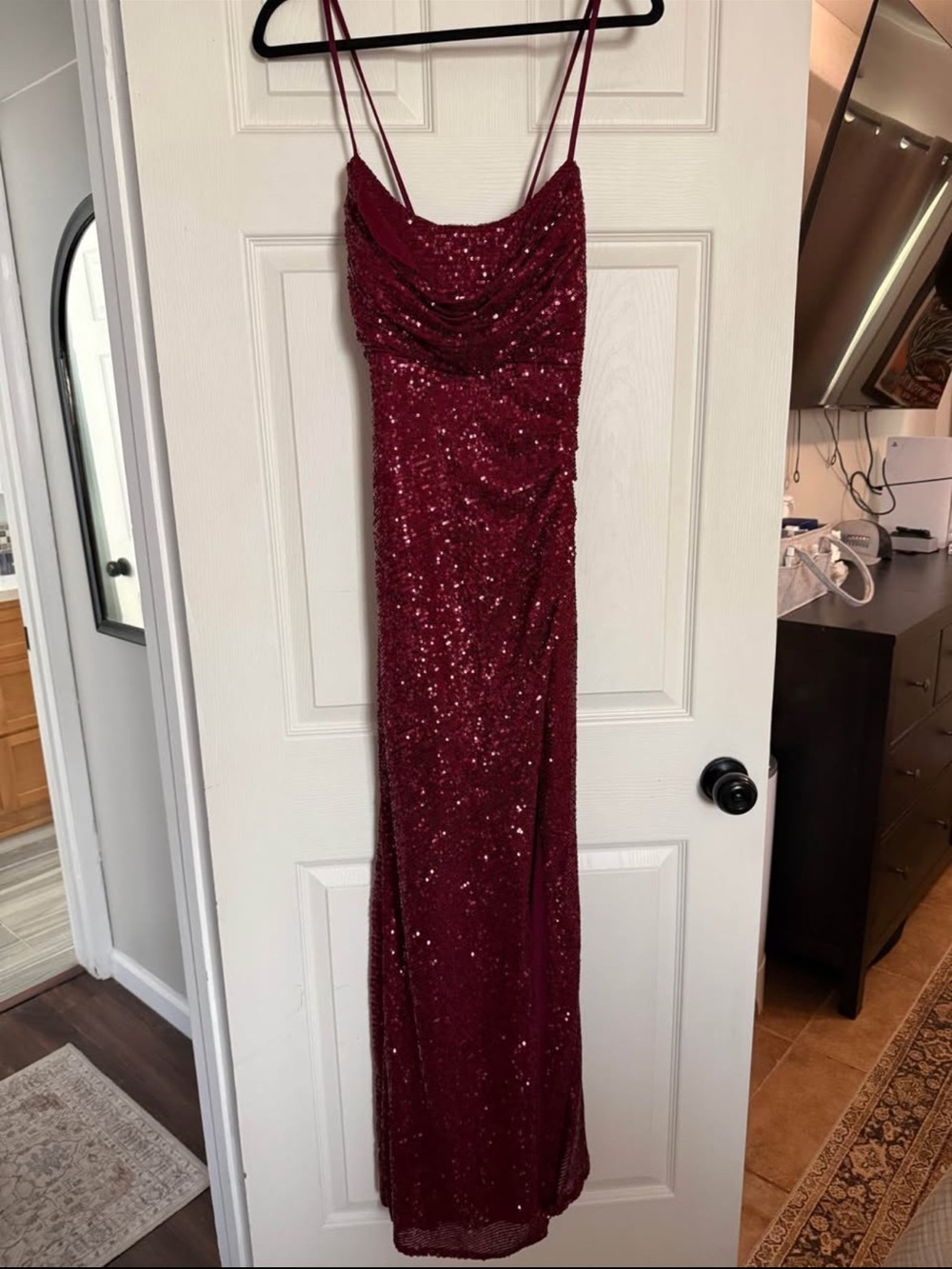 Elegant Burgundy Sequin Slip Dress